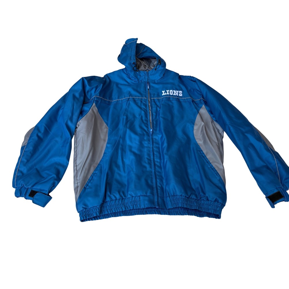 Vintage 90s Detroit Lions NFL Jacket Mens XL Hooded Full Zip Blue Gray Football